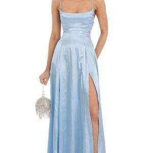 Lucy in the Sky Pleated Maxi Dress in Light Blue, Size S